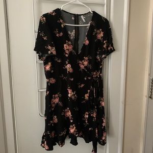 Black floral wrap dress
